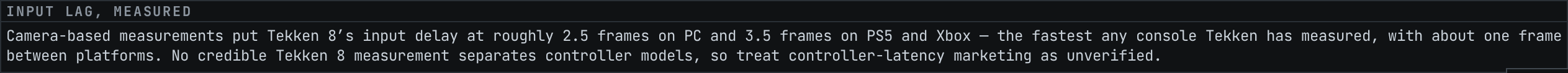 The Input lag panel, listing measured latency figures per device.