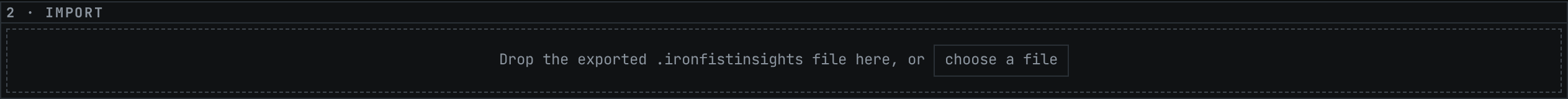 The import step, with the file picker that takes the exported file.